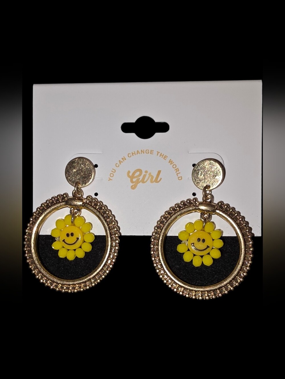 Yellow Smiley Sunflower Drop Earrings